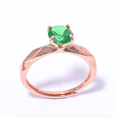 Anillo de cuarzo esmeralda (simulado) diseño antiguo enchapado en oro rosa ajustable RC7384-1_3 Foto 1 de 4