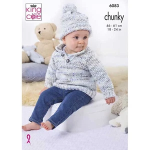 King Cole Pattern Babies Jacket, Sweaters, & Hat Knitted in Bumble Chunky 6083 - Picture 1 of 2