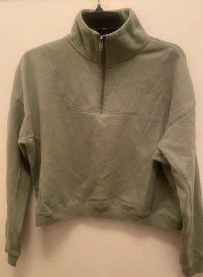 Colsie Woman’s Gray Cropped Fleece lined hoodless Hoodie 1/4 Zip Sz. S - Image 1 of 4