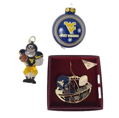 Lot Of 3 Officially Licensed West Virginia Mountaineers Christmas Ornaments NCAA - Image 1 of 4