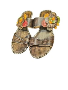 Spring Step L'Artiste Oceanside braune Sandalen Pfennigabsatz Blumen Größe 9 - Bild 1 von 9