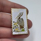 Vintage Louisiana Brown Pelican Magnolia Postage Stamp Enamel Lapel Pin
