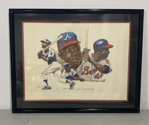 Hank Aaron Signed Lithograph 182/305 Braves HOF John Martin Framed 29x23.5 - Picture 1 of 8