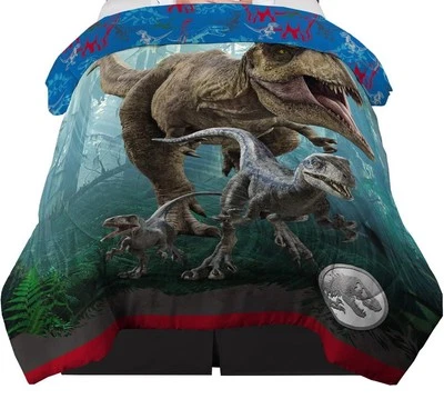 Jurassic World Dominion Reversible Comforter  T-Rex Raptor Dinosaurs FULL / TWIN - Image 1 of 4