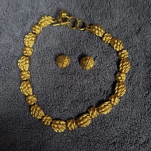 Vintage Anne Klein Gold Etruscan Runway Collar Necklace W/ Earings Basket Weave - Picture 1 of 11