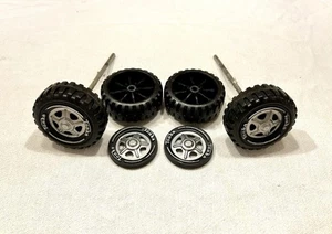 Set 1960's/1970's Tonka Plastic Tires w/ Black Rubber Inserts & 5-Spoke Hub Caps - Picture 1 of 8
