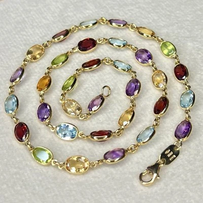 18ct Gold Harlequin Multi Gemstone Bezel Set Peridot Amethyst Citrine Necklace - Image 1 of 4