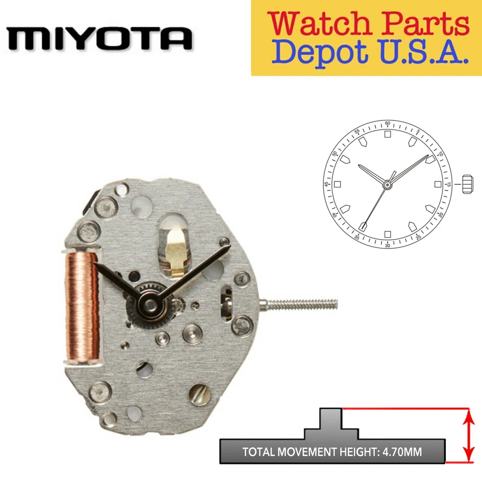 Miyota 2037 Original Genuine Quartz Watch Movement With Stem Made in Japan