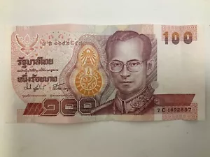 Billete de banco 1994 $100 Tailandia Baht King Rama IX número de serie 7C1692857 - Imagen 1 de 7