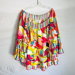 NEU John Mark Damen buntes abstraktes Oberteil Shirt mit U-Boot-Ausschnitt Größe 3X - Bild 1 von 7