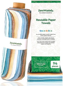 Reusable Paper Towels - Value Pack of 24 Paperless Paper Towels! - 100% Cotton, - Picture 1 of 6