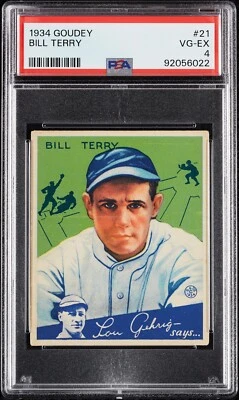 1934 Goudey No21 Билл Терри — PSA VG-EX 4 — New York Giants — ЦЕНТРИРОВАННЫЕ VSCARDS - Изображение 1 из 2