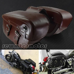 Motorcycle Saddle Bags PU Leather Luggage Tool Bags Fit For Harley Yamaha Brown - Foto 1 di 7