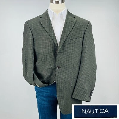 Nautica Sport Coat Blazer Wool Mens 42R Green Blue Check Suit Jacket Casual - Image 1 of 4