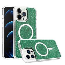 For iPhone 14 PRO MagSafe Compatible Epoxy Glitter 2.5mm Thick Case - Green