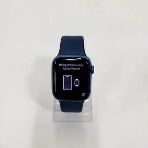 Unlocked Cellular Apple Watch Series 7 41MM Blue Aluminum | Blue Sport Band | MK - Picture 1 of 7