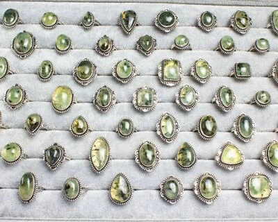 销售 Prehnite 宝石 925 纯银镀批发大量波西米亚戒指 — 第 1/3 张图片