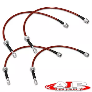 Red 4PC F+R Racing Stainless Steel Brake Line Kit Set For 1993-1997 626 Probe V6 - Picture 1 of 4