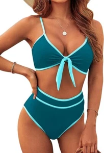 NWT Women's High Waisted Bikini Set Tie Knot Bathing Suit SZ XL (12) - Picture 1 of 6