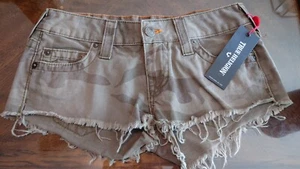 TRUE RELIGION BOBBY CAMO Camouflage Cut Off Distressed Shorts 28 Derringer NEW ! - Picture 1 of 3