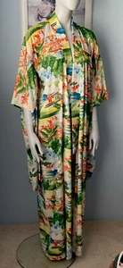 Vintage 1940’s Japanese Silk Kimono Robe Hawaii Pake Mu’u Dress Green Blue 40’s - Bild 1 von 23