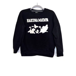 Disney Girl Sweatshirt S Lion King Hakuna Matata Sherpa Graphics Black Long Slve - Picture 1 of 9