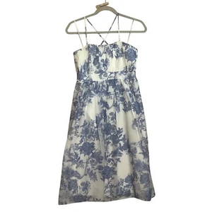 Gap geblümt weiß blau Midi Sommerkleid Damengröße 8 Seidenmischung gefüttert Träger - Bild 1 von 8