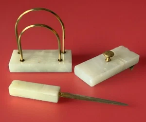 Onyx Brass Desk Accessories Letter Holder Letter Opener Ink Blotter Rocker VTG - Picture 1 of 14
