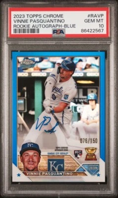 2023 Topps Chrome Vinnie Pasquantino True Blue Auto /150 RAVP PSA 10 GEM MINT - Image 1 of 2