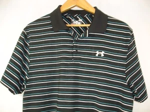 Camisa Polo Under Armour Heat Gear Suelta Para Hombres Negra Blanca Turquesa Rayas Sh Sl L - Imagen 1 de 8