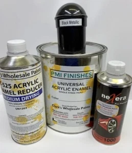 Black Metallic gallon Kit Single Stage ACRYLIC ENAMEL Car Auto Paint Kit - Picture 1 of 2
