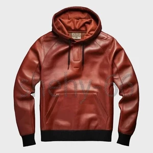 Reddish Liver Leather Hoodie Bold & Stylish Streetwear Premium Quality Jacket - Bild 1 von 3