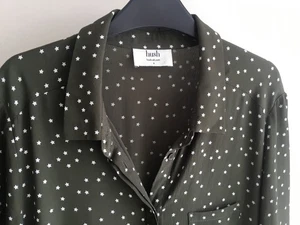 Hush Midi Dress Relaxed 8-10 Button Through 3/4 Sleeve Green/White Star Print A* - Picture 1 of 11