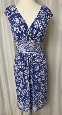 Chaps Women's Periwinkle Blue Floral Stretch Faux Wrap Dress, Sz S - Image 1 of 4