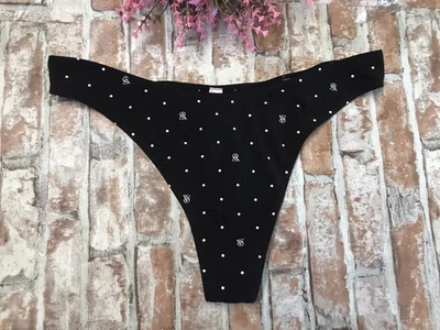 NUEVO CON ETIQUETAS BRAGAS TANGA VICTORIA'S SECRET ROSA LUNARES LOGOTIPO GRUESO BANDA CINTURA ALTA LG Foto 1 de 3