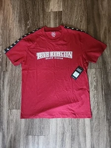 Men's True Religion XL Red Arch Taping Lifestyle Short Sleeve T-Shirt NWT - Picture 1 of 7