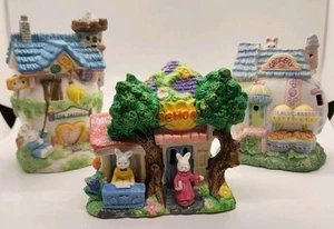Lot of 3 Vintage Easter Bunny Ceramic Buildings Easter Village - Picture 1 of 5