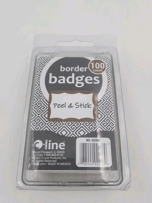 100 Gold Border Badges Name Tag Labels ID Stickers Peel and Stick Adhesive - Image 1 of 4
