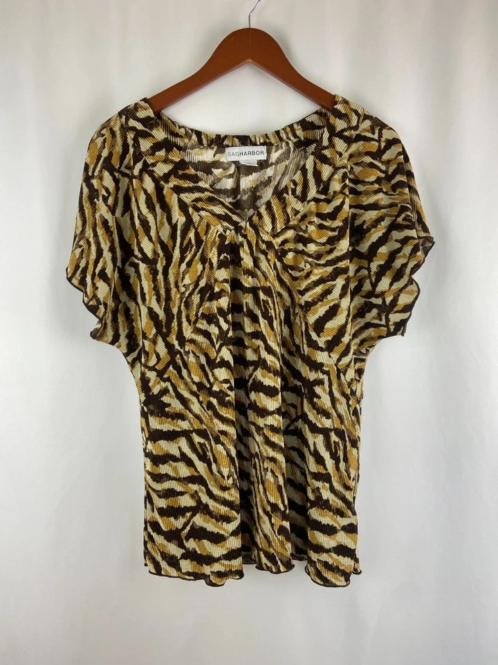 Sag Harbor Womens Size L Blouse Tiger Animal Print Flowy Flutter Sleeves Texture — 第 1/4 张图片