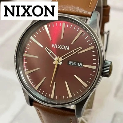 NIXON Watch DayDate Wine Red 45 6mm Quartz Analog Mens Wristwatch Classic - Image 1 of 4