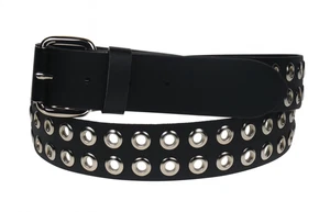 Cinturón para hombre 1 1/2" plata ojal ojal cinturón de cuero negro 38 mm de ancho sola punta - Imagen 1 de 1