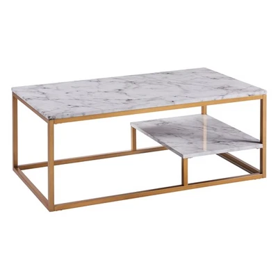 Teamson Home Marmo Modern Marble-Look Coffee Table with Shelf, Marble/Brass - Image 1 of 4
