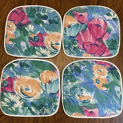 Juego De Colección De 4 Cojines De Asiento De Exterior Florales Años 80 Abstracto Audaz Colorido Tropical Foto 1 de 4