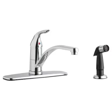 Grifo de cocina de arco bajo Chicago Faucet 432-Abcp, manual, montaje de 8", 2 orificios Foto 1 de 1