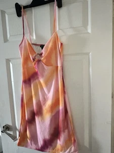 Ladies Orange And Pink Tie Dye Mini Dress Size 14 - Picture 1 of 2