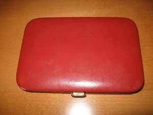 Vintage 50's Israel Rosenfeld Red Manicure Hinged Compact Vanity Kit Set Missing - Picture 1 of 6