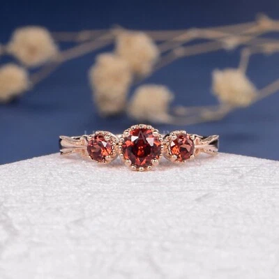 Anillo de oro rosa sólido 100 % diamante rojo natural corte redondo de 1,2 quilates Foto 1 de 4