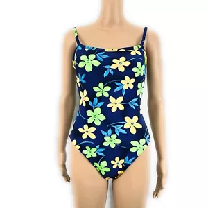 Cherokee Damen Badeanzug Einteiler Größe 12 Blau Gelb Grün Gerippt Blumenmuster - Bild 1 von 8