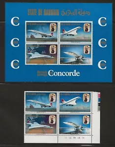 BAHRAIN Sc 247a-b NH issue of 1976 - SOUVENIR SHEET+BL OF 4 - AVIATION - CONCORD - Picture 1 of 1