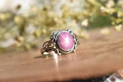 Star Ruby Handmade Ring 925 Sterling Silver Boho Design - Image 1 of 4